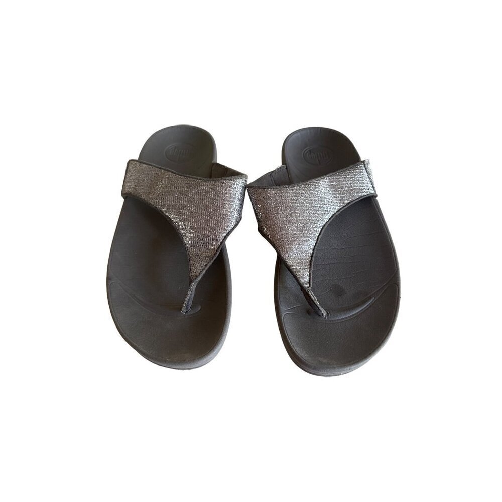 FitFlop Sandals Silver Grey Microwobbleboard Thong 639-011 Metallic Size 9 US
